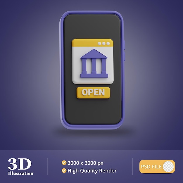 PSD illustrazione 3d di operazioni bancarie online di credito e prestito