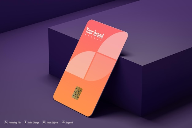 Creditcardmodel op lila achtergrondxa