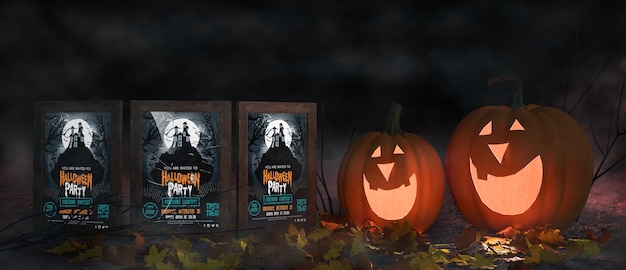 PSD creepy halloween arrangement with movie posters