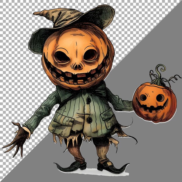 PSD creepy halloween sticker style on transparent background ai generated