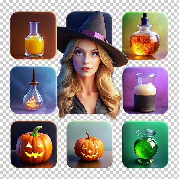 PSD creepy halloween witch clipart sublimation on transparent background