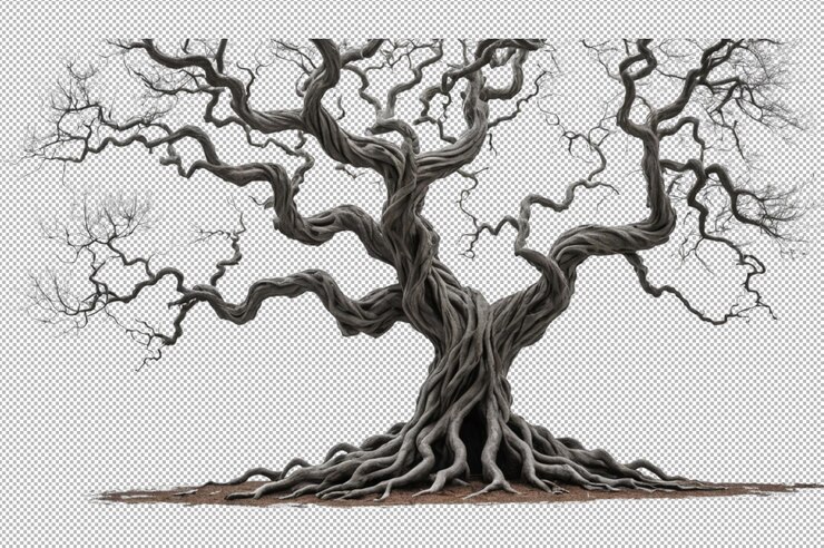 PSD creepy tree looms in darkness