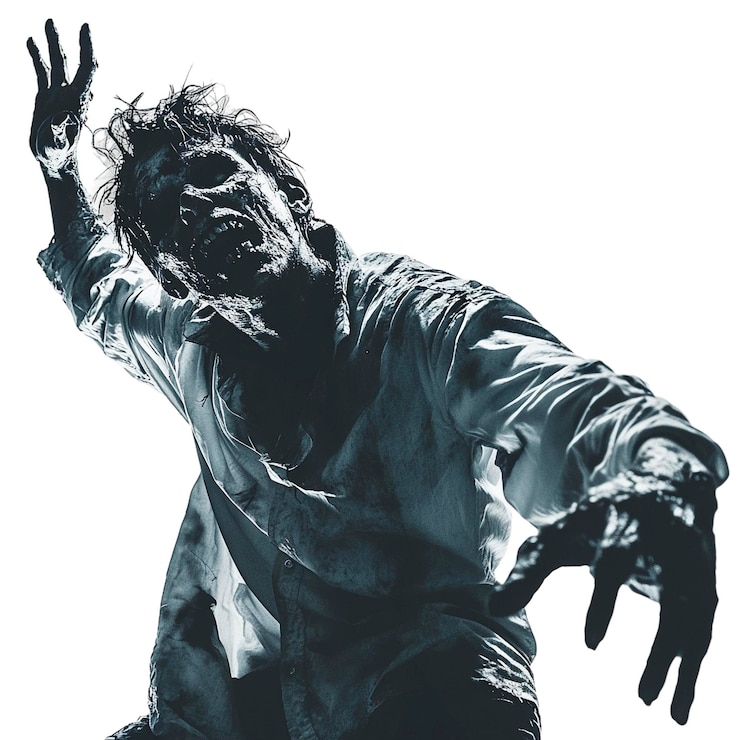 PSD a creepy zombie horror on transparent background generative ai