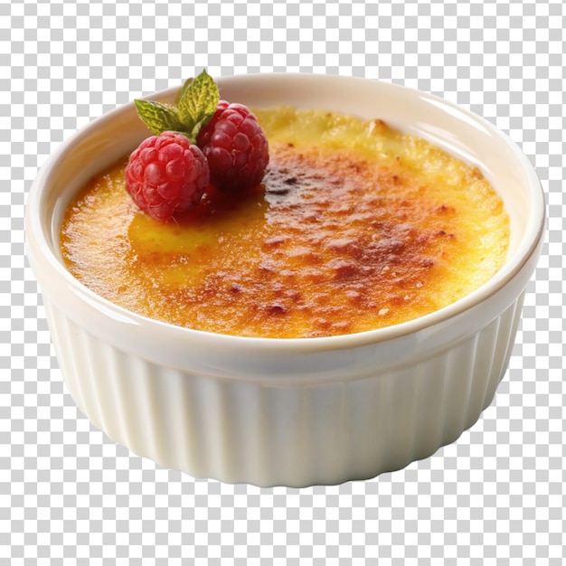 PSD creme brulee op een witte schaal op een doorzichtige achtergrond