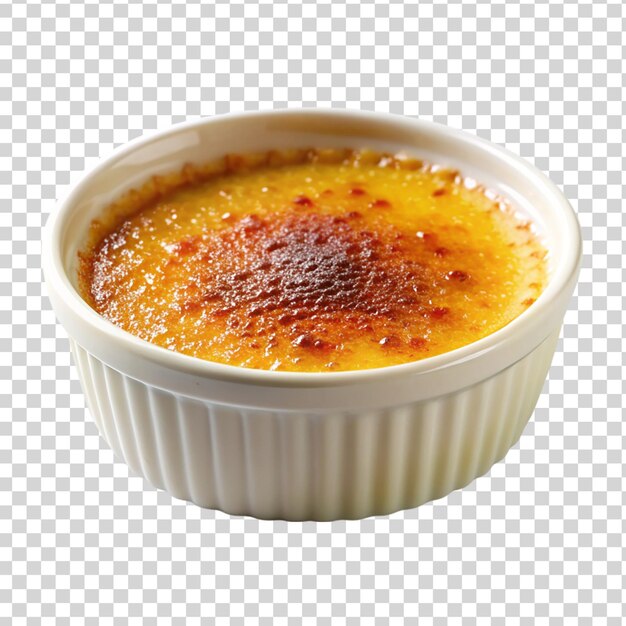 PSD creme brulee on white bowl isolated on transparent background