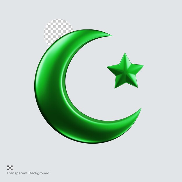 三日月と星のイスラムのロゴの 3 d レンダリング図