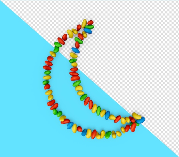 PSD crescent moon shape eid ramadan muslim sign sweet candies colorful candies 3d illustration