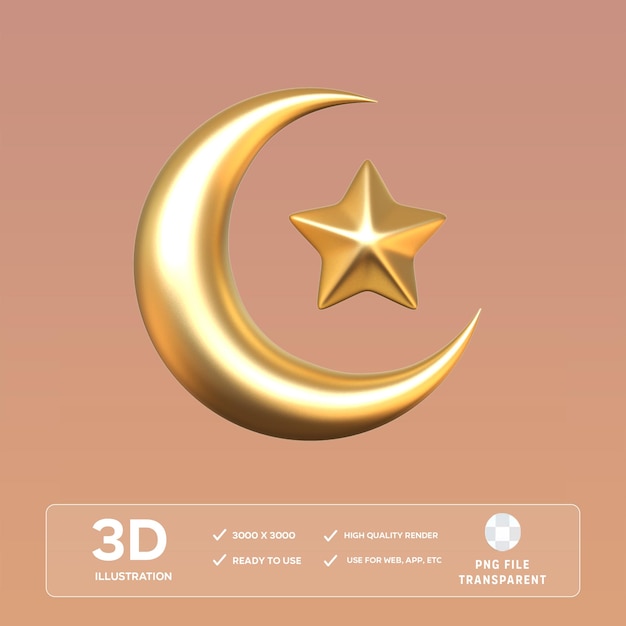 반달과 별 3D 일러스트레이션