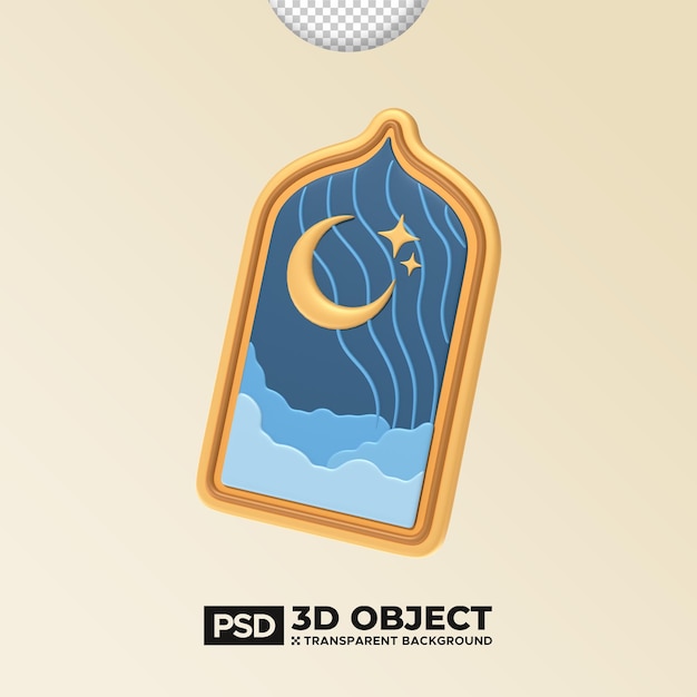 PSD luna crescente e stella ornamento islamico psd elemento 3d di ramadan o ramadhan buon eid mubarak