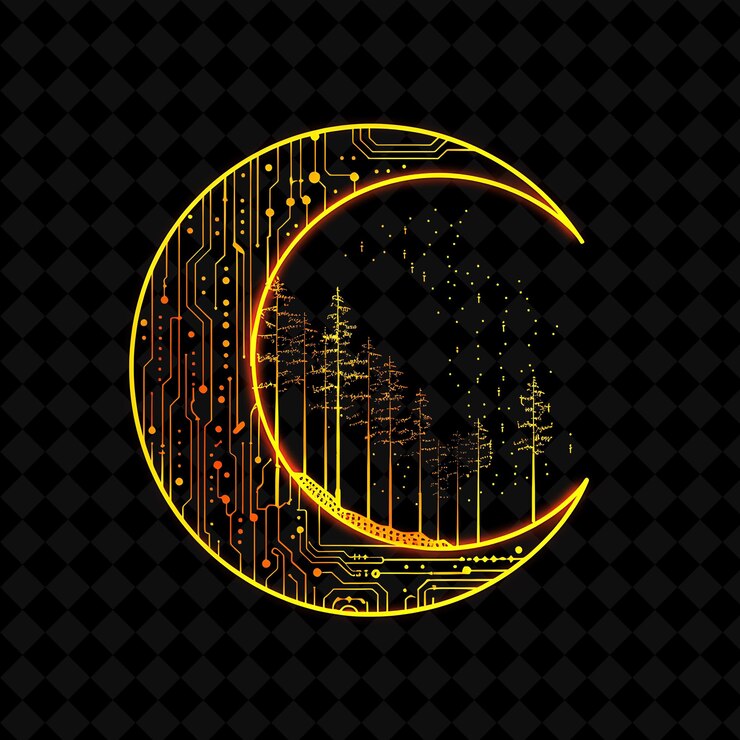 PSD a crescent moon with a golden crescent on a black background