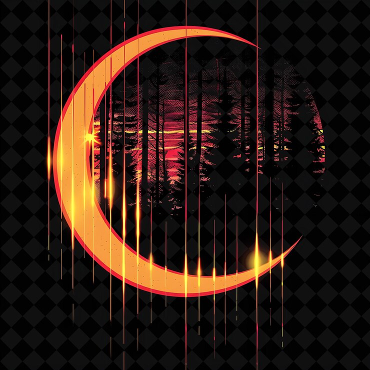 PSD a crescent moon with a red and orange background