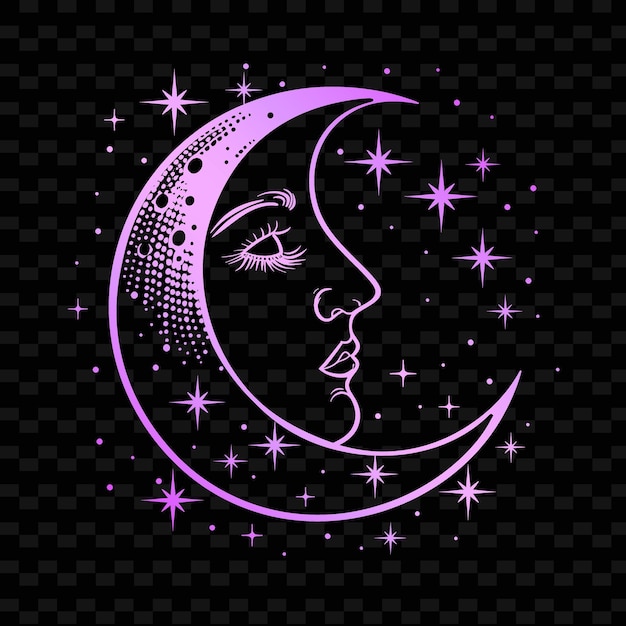 PSD a crescent moon with stars and a girl on it