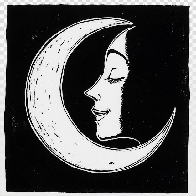 crescent moon with womans face in folk art