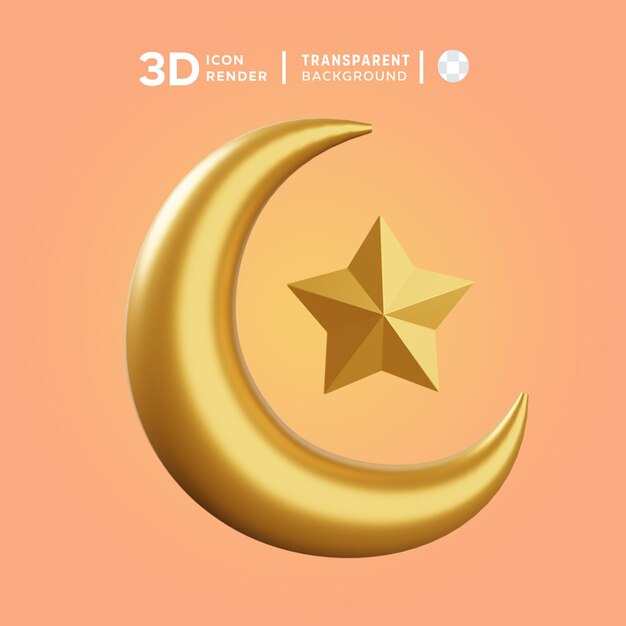 PSD crescent and star 3d illustration rendering