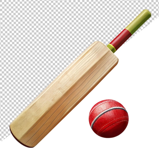 Bat e palla da cricket su sfondo trasparente