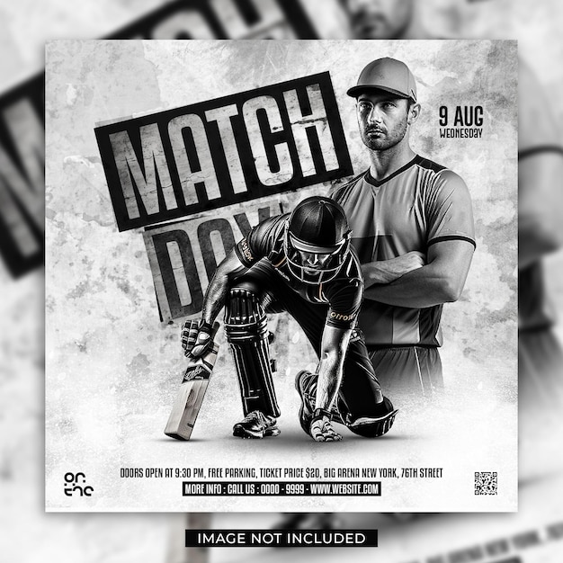 PSD cricket game flyer and social media post