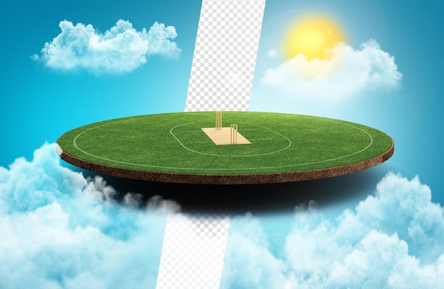 PSD cricket ground in the sky clouds moving sun light lens flare 3d illustration