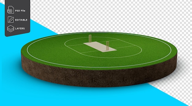 PSD cricket ground with a cricket field in its center cricket pitch wickets 3d illustration