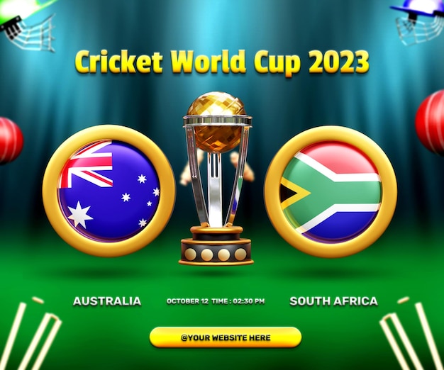 Cricket world cup groepsfase australië versus zuid-afrika wedstrijdbanner