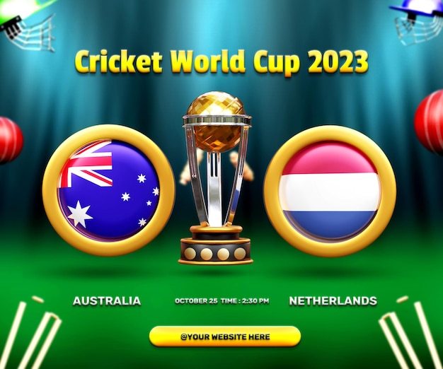 Cricket World Cup groepsfase Australië vs Nederland wedstrijdbanner