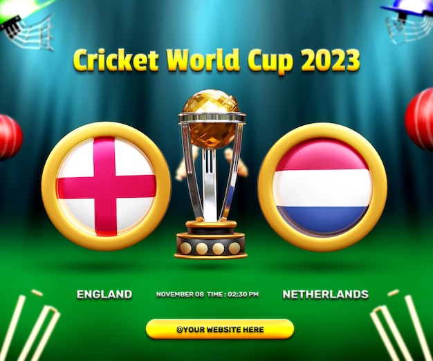 Баннер матча группового этапа чемпионата мира по крикету англия — нидерланды