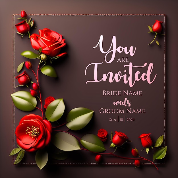 PSD crimson rose ring wedding invitationclassic rose charm wedding invitationmodern rose elegance weddin