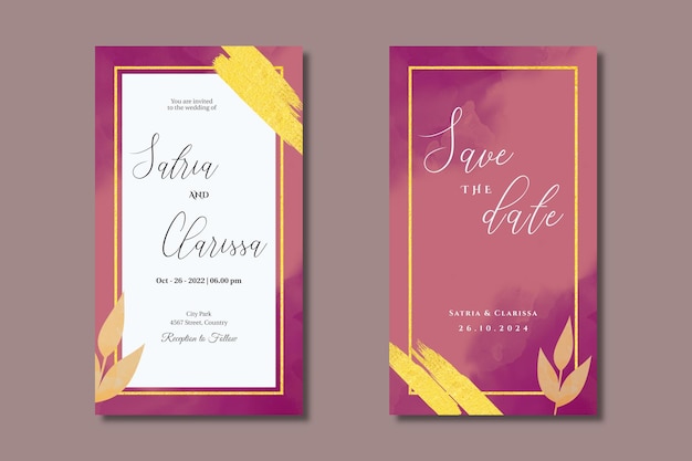 Crimson Wedding zaproszenia historie w mediach społecznościowych eleganckie ze złotym uderzeniem