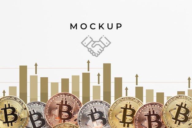 Criptomoneda colorida con maqueta