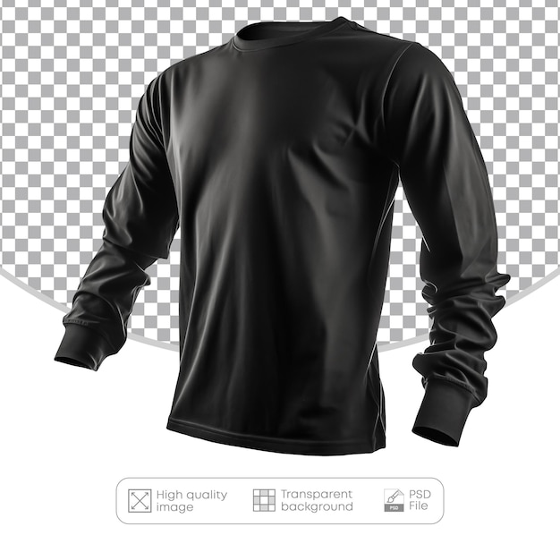 Crisp canvas frontal elegance of the isolated black tshirt long sleeve on a transparent background