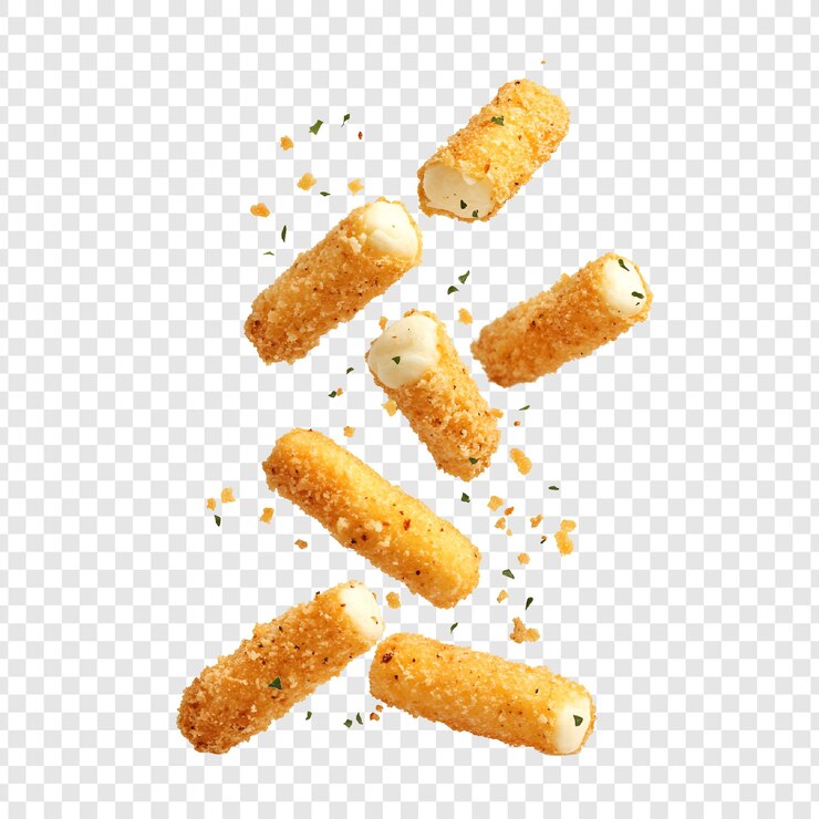 PSD crispy breadsticks falling against white background
