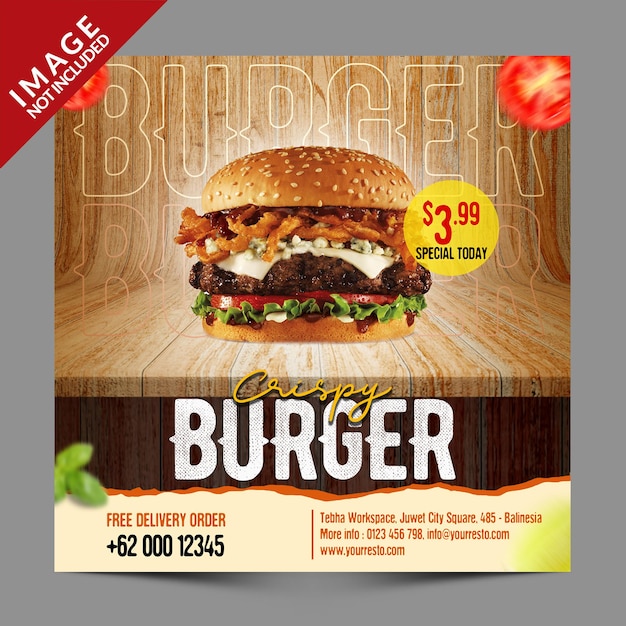 Crispy burger social media promotion template