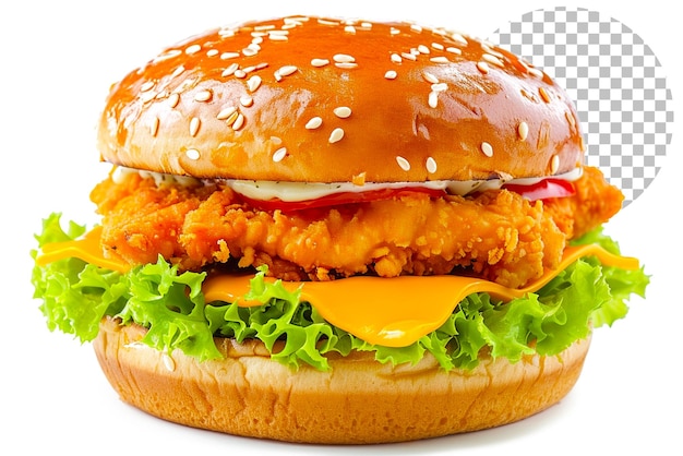 PSD crispy cheesy chicken patty burger isolated on transparent background