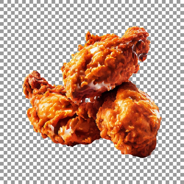 Crispy deep fried chicken piece isolated on a transparent background