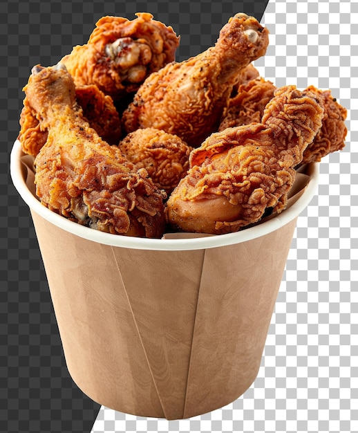 Crispy fried chicken in a paper bucket on transparent background stock png