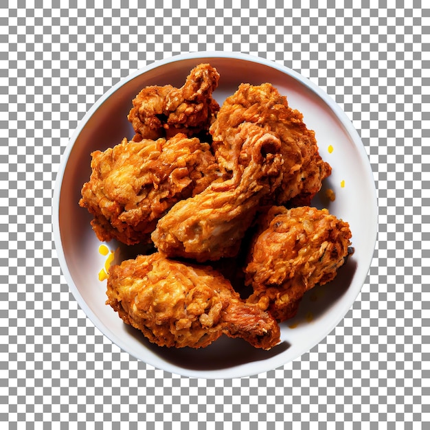 PSD crispy fried chicken piece on a plate with transparent background