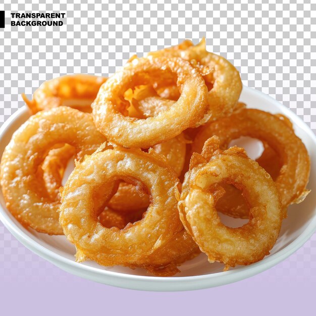 PSD anelli di cipolle fritte croccanti su uno sfondo trasparente