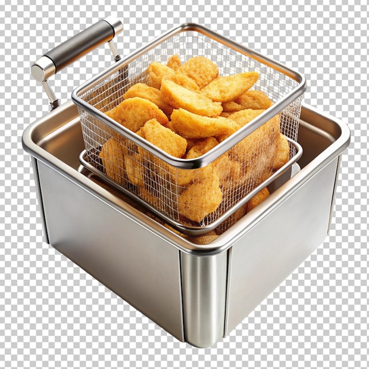 PSD crispy golden fried food in a stainless steel deep