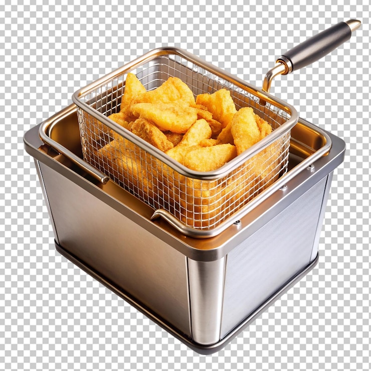 PSD crispy golden fried food in a stainless steel deep