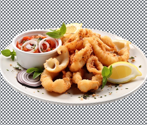 PSD salato e pepe croccante calamari isolati su sfondo trasparente