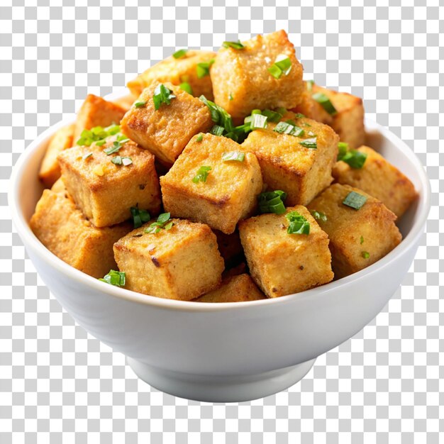 PSD crispy tofu bites on bowl on transparent background