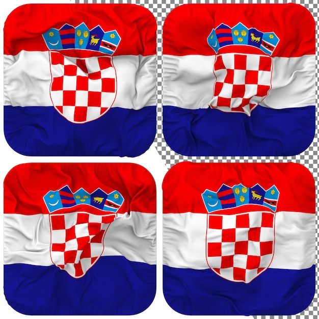 PSD croatia flag squire shape isolated different waving style bump texture 3d rendering