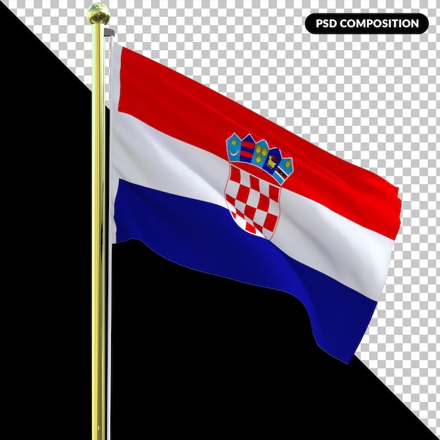 Национальный флаг хорватии изолированный 3d премиум psd