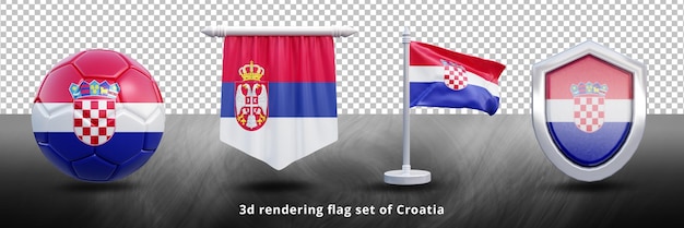 Croatia national flag set illustration or 3d realistic croatia waving country flag set icon