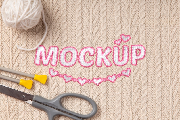 PSD crochet material with logo mock-up