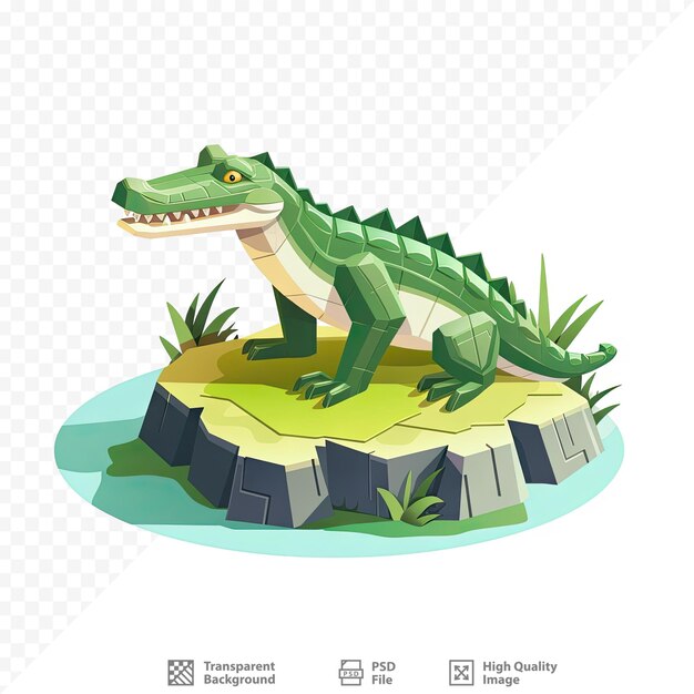 PSD a crocodile sits on a rock with a green crocodile on it.