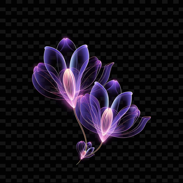 PSD crocus lilac purpurowe zakrzywione linie neonowe pszczoły zakrzywione kształty linii neonowej y2k neon light art collections