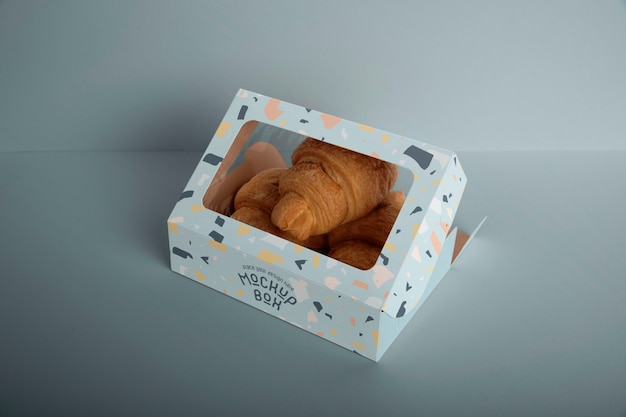 PSD mockup di imballaggio per prodotti da forno per croissant