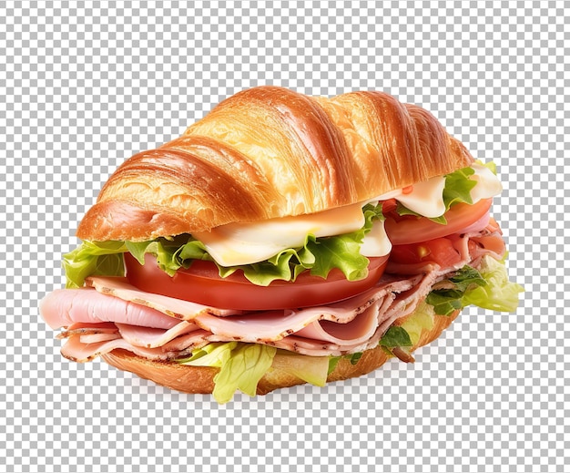 PSD croissant broodje met kaas, sla en tomaten geïsoleerd op witte achtergrond