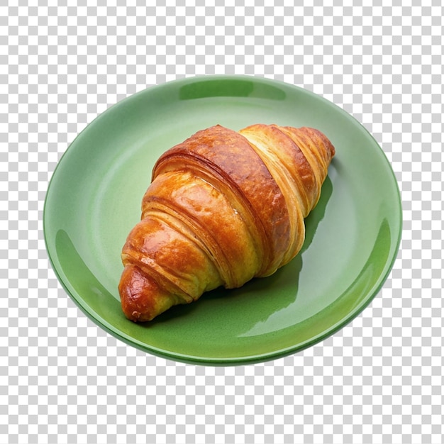 Croissant on green plate isolated on transparent background