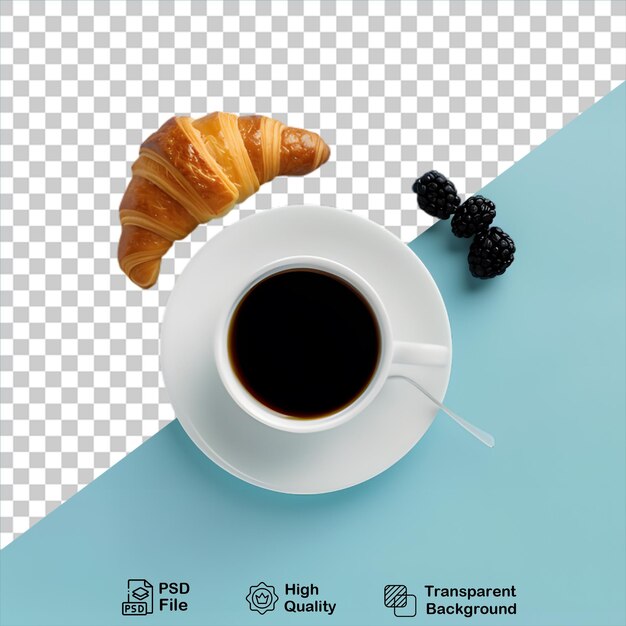 PSD croissant met koffiebeker geïsoleerd op doorzichtige achtergrond png-bestand opnemen